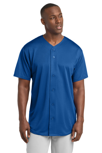 Front View of True Royal Sport-Tek PosiCharge Tough Mesh Full-Button Jersey. ST220 plain