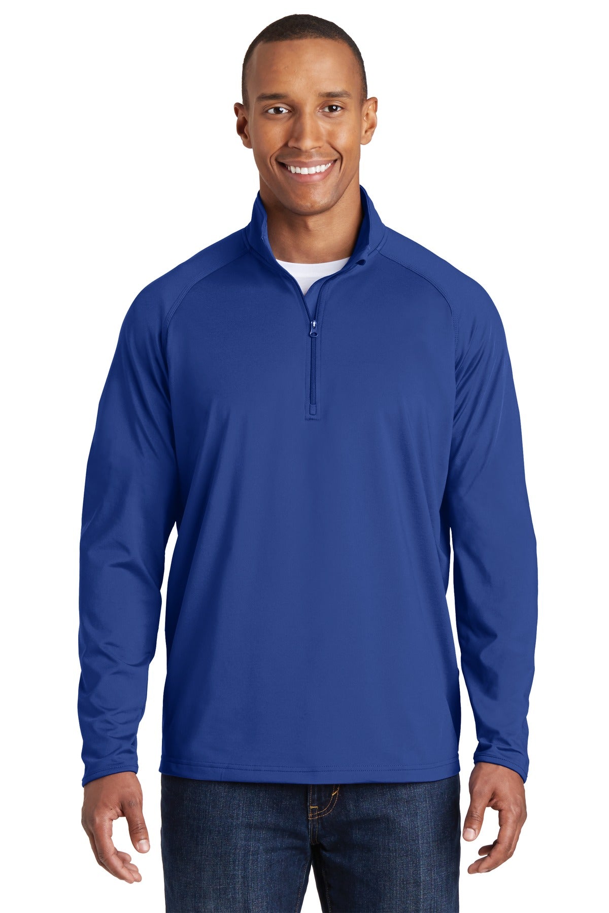 Front View of True Royal Sport-Tek Sport-Wick Stretch 1/4-Zip Pullover. ST850 plain