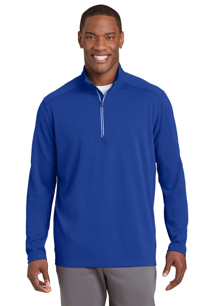 Front View of True Royal Sport-Tek Sport-Wick Textured 1/4-Zip Pullover. ST860 plain