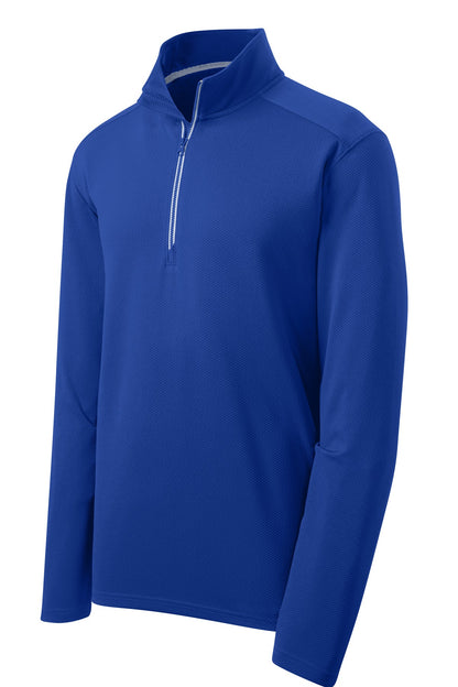 Front View of True Royal Sport-Tek Sport-Wick Textured 1/4-Zip Pullover. ST860 plain