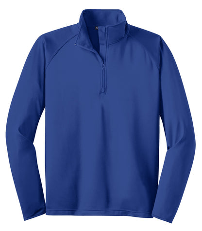 Front View of True Royal Sport-Tek Tall Sport-Wick Stretch 1/4-Zip Pullover. TST850 plain