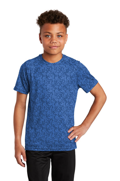 Front View of True Royal Sport-Tek Youth Digi Camo Tee. YST460 plain