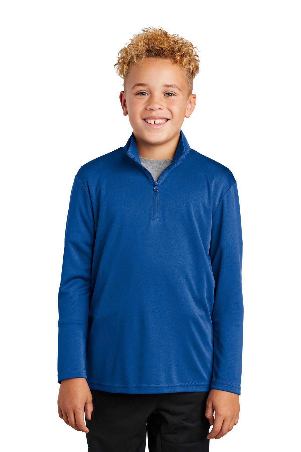 Front View of True Royal Sport-Tek Youth PosiCharge Competitor 1/4-Zip Pullover. YST357 plain