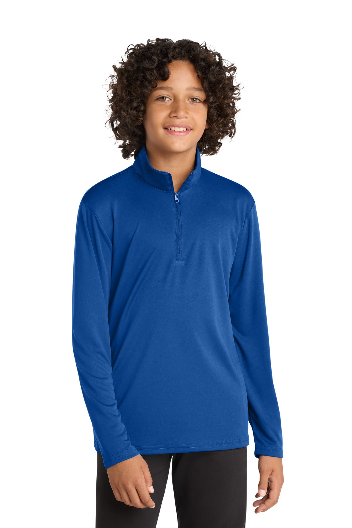 Front View of True Royal Sport-Tek Youth PosiCharge Competitor 1/4-Zip Pullover. YST357 plain