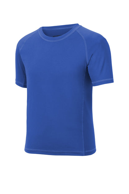 Front View of True Royal Sport-Tek Youth Rashguard Tee. YST470 plain