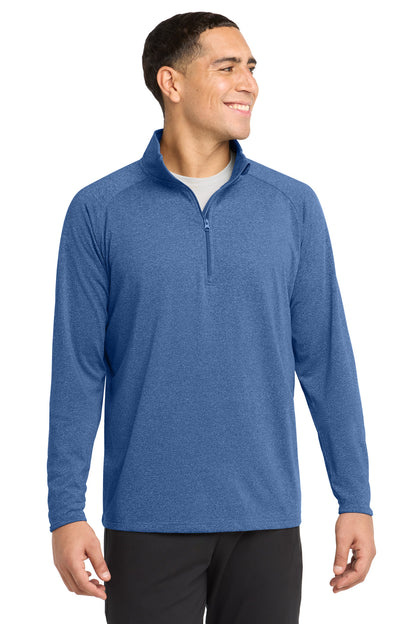 Front View of True Ryl Hthr Sport-Tek Sport-Wick Stretch 1/4-Zip Pullover. ST850 plain