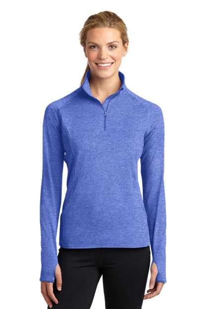Front View of True Ryl Hthr Sport-Tek Women's Sport-Wick Stretch 1/4-Zip Pullover. LST850 plain