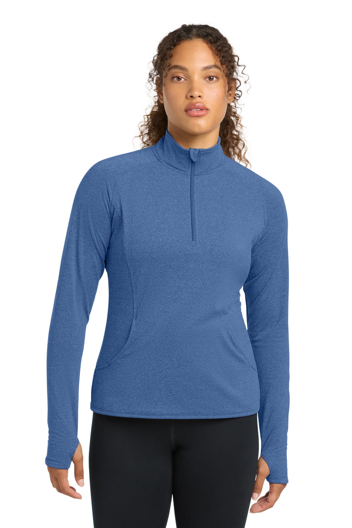 Front View of True Ryl Hthr Sport-Tek Women's Sport-Wick Stretch 1/4-Zip Pullover. LST850 plain
