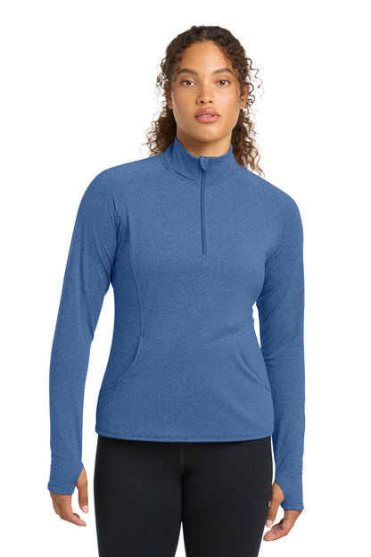 Front View of True Ryl Hthr Sport-Tek Women's Sport-Wick Stretch 1/4-Zip Pullover. LST850 plain
