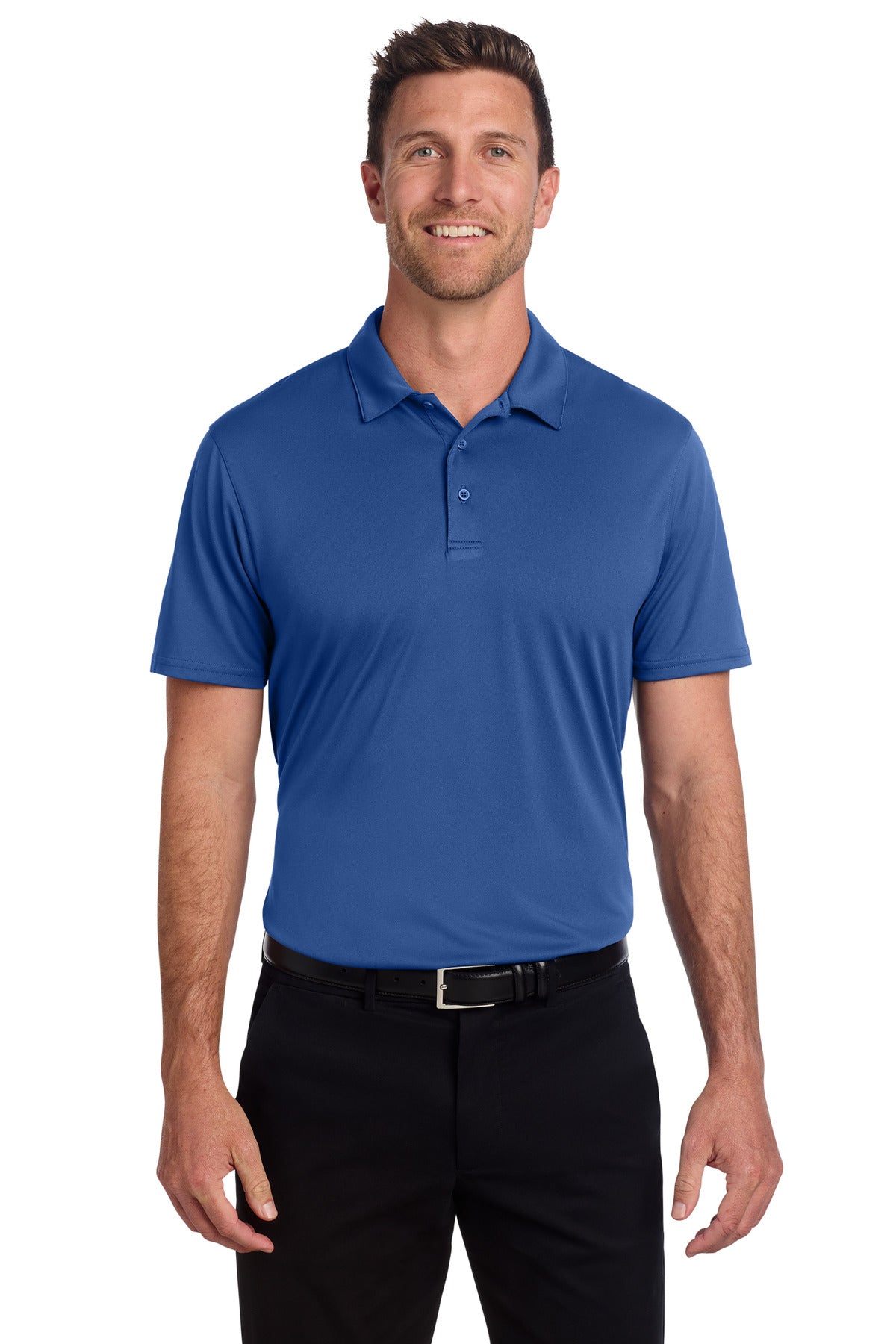 Front View of TrueBlue Port Authority Performance Staff Polo K398 plain