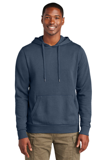 Front View of TrueNavy District Wash Fleece Hoodie DT2200 plain