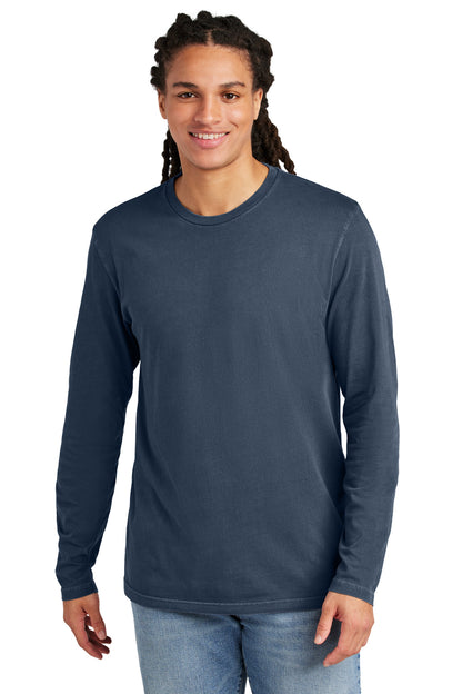 Front View of TrueNavy District Wash Long Sleeve Tee DT2103 plain