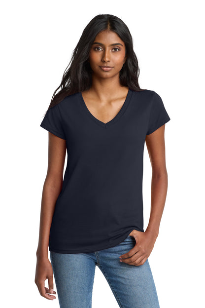 Front View of TrueNavy District Women's Re-Tee V-Neck DT8001 plain