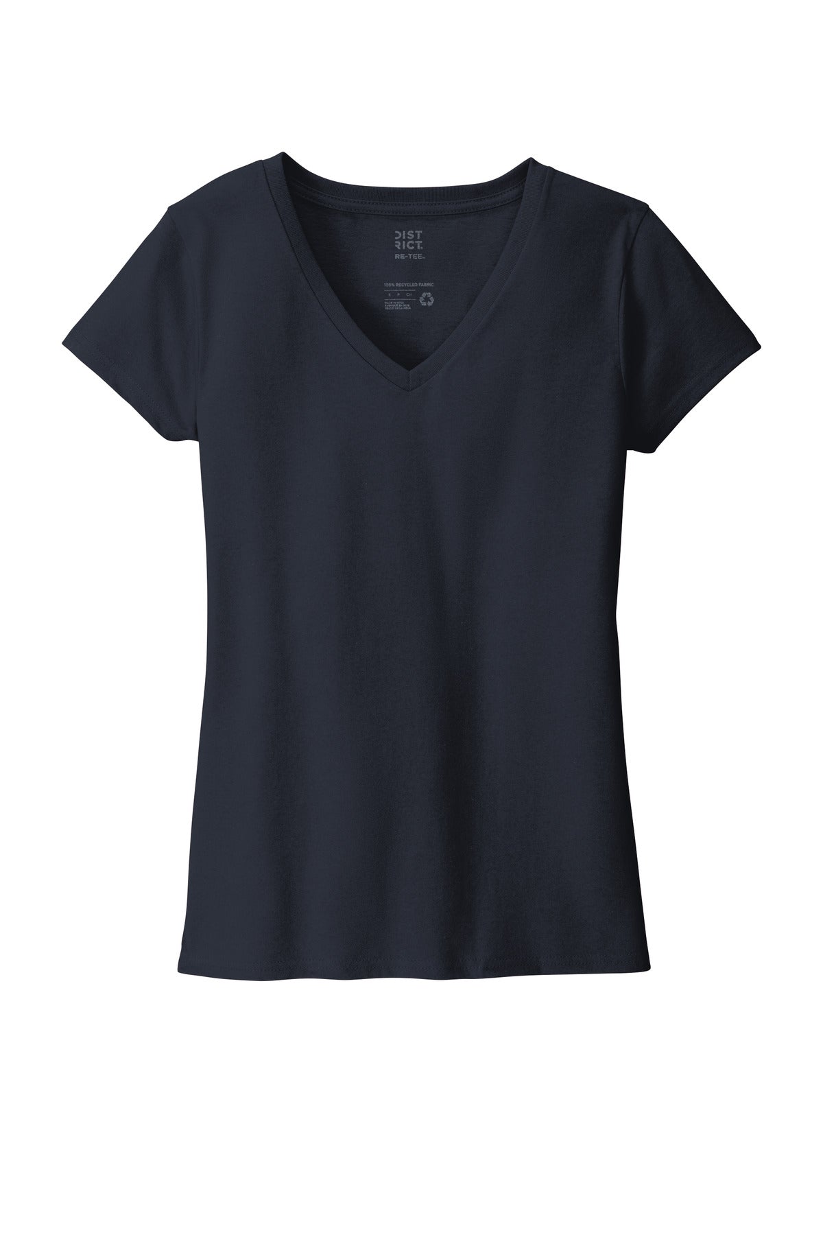 Front View of TrueNavy District Women's Re-Tee V-Neck DT8001 plain