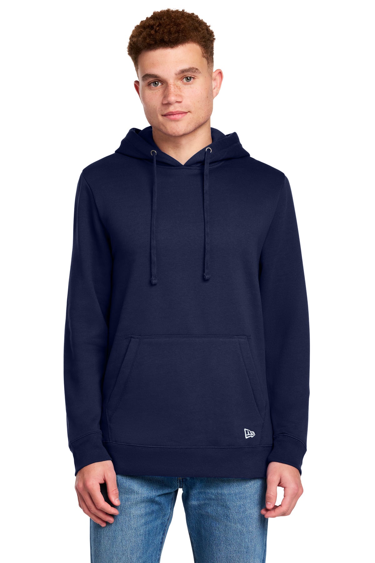 Front View of TrueNavy New Era Comeback Fleece Pullover Hoodie NEA550 plain