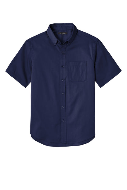 Front View of TrueNavy Port Authority Short Sleeve SuperPro React Twill Shirt. W809 plain
