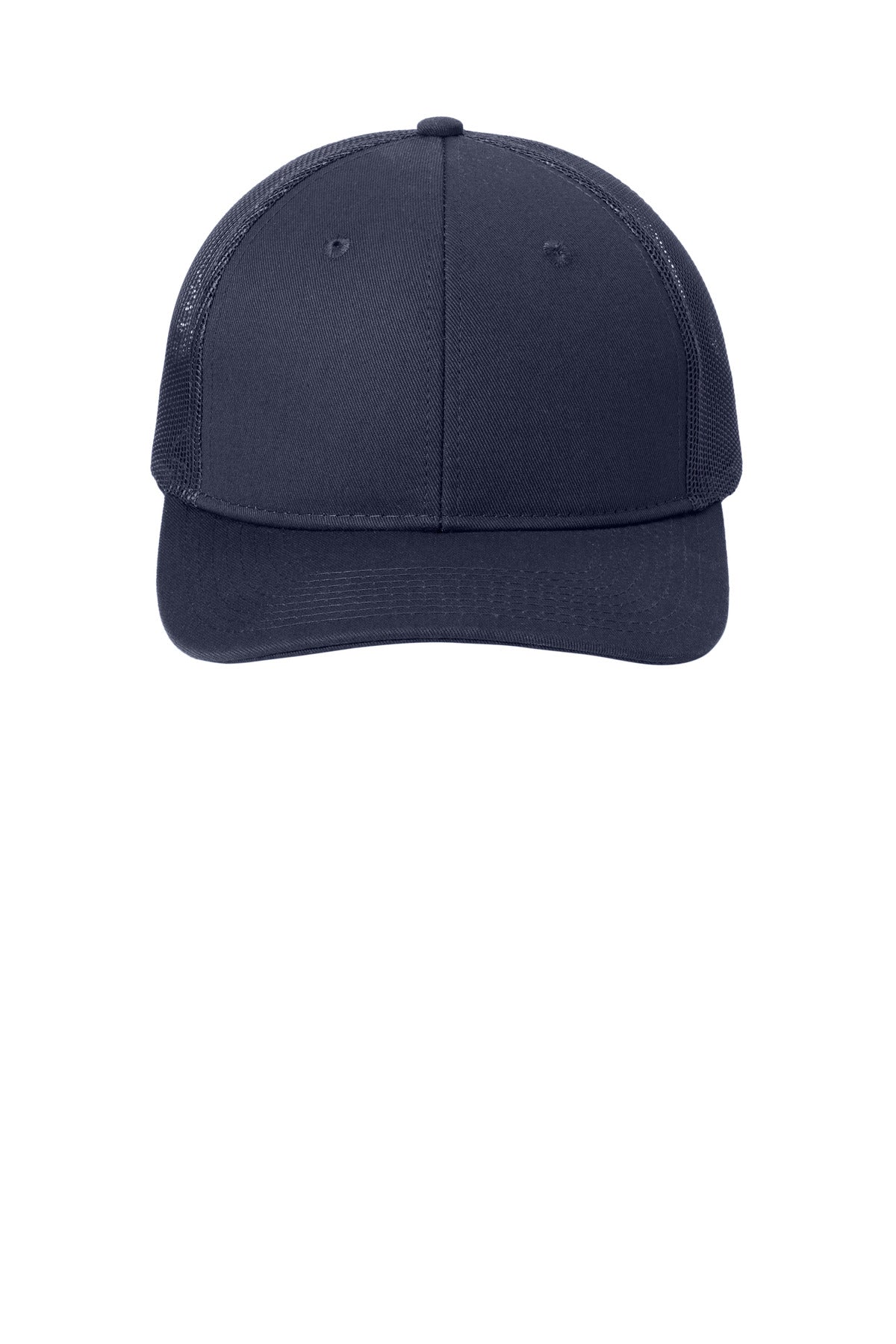 Front View of TrueNavy Port Authority Snapback Trucker Cap. C402 plain