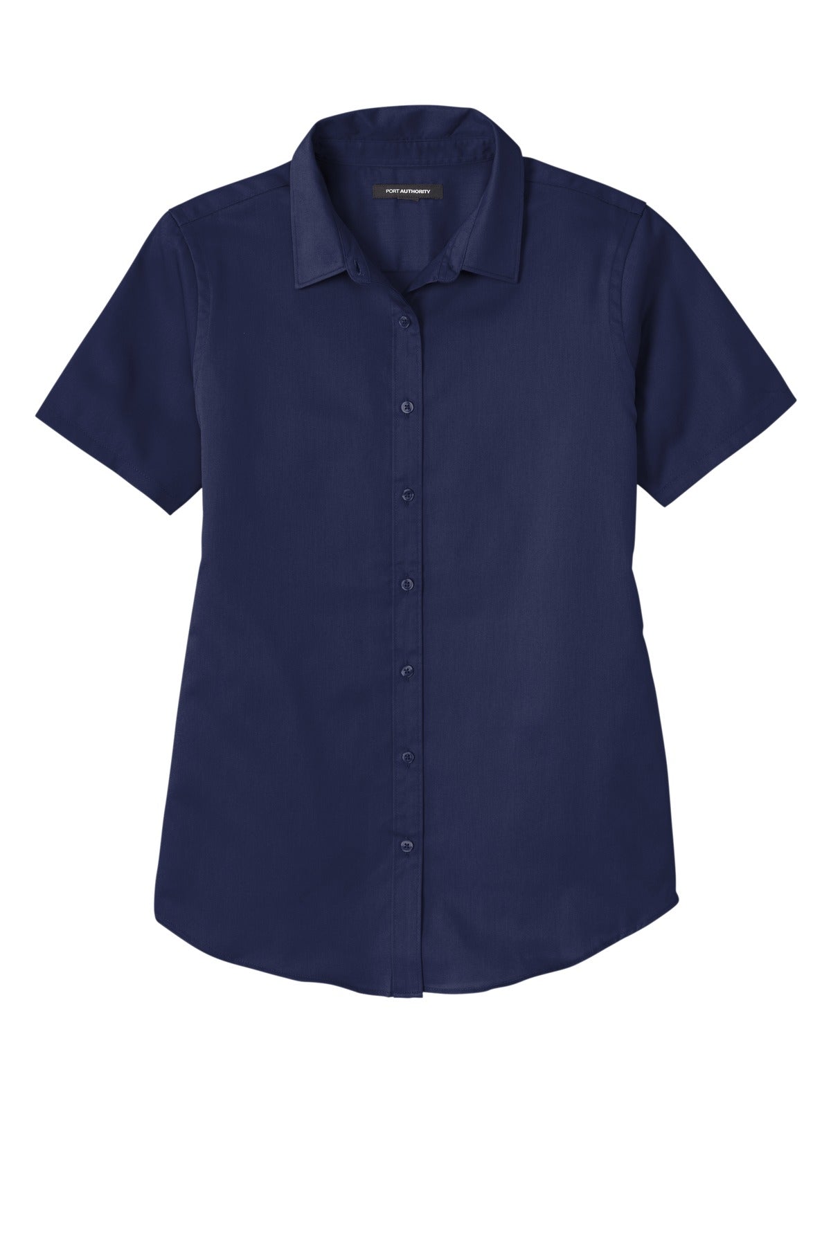 Front View of TrueNavy Port Authority Women's Short Sleeve SuperPro React Twill Shirt. LW809 plain