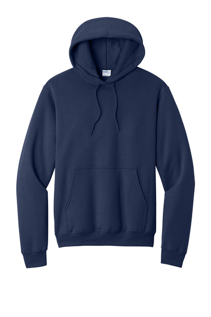 Front View of TrueNavy Port & Co Core Fleece Pullover Hooded Sweatshirt. PC78H plain