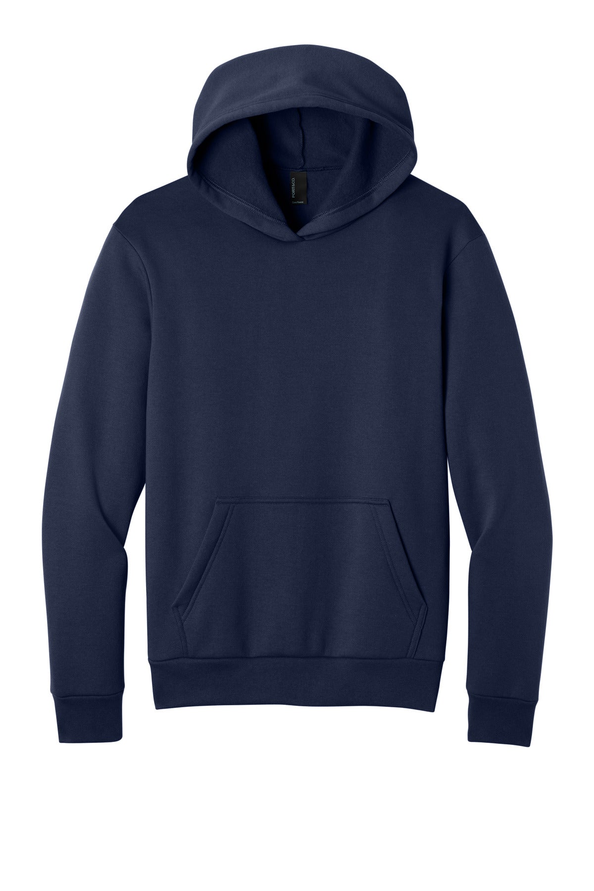Front View of TrueNavy Port & Co Easy Fleece Pullover Hooded Sweatshirt PC68H plain