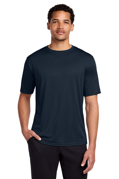 Front View of TrueNavy Port & Co Performance Tee. PC380 plain