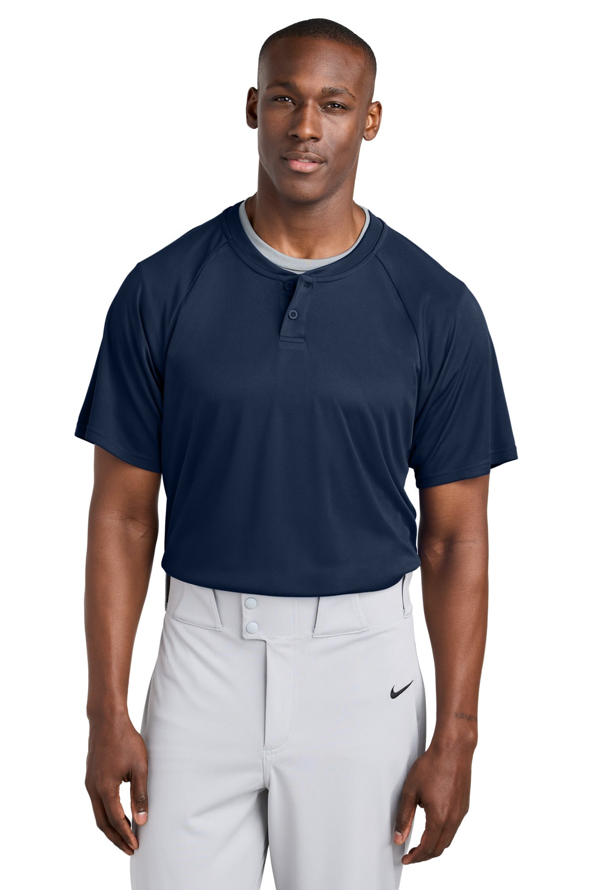 Front View of TrueNavy Sport-Tek PosiCharge Competitor 2-Button Henley ST359 plain