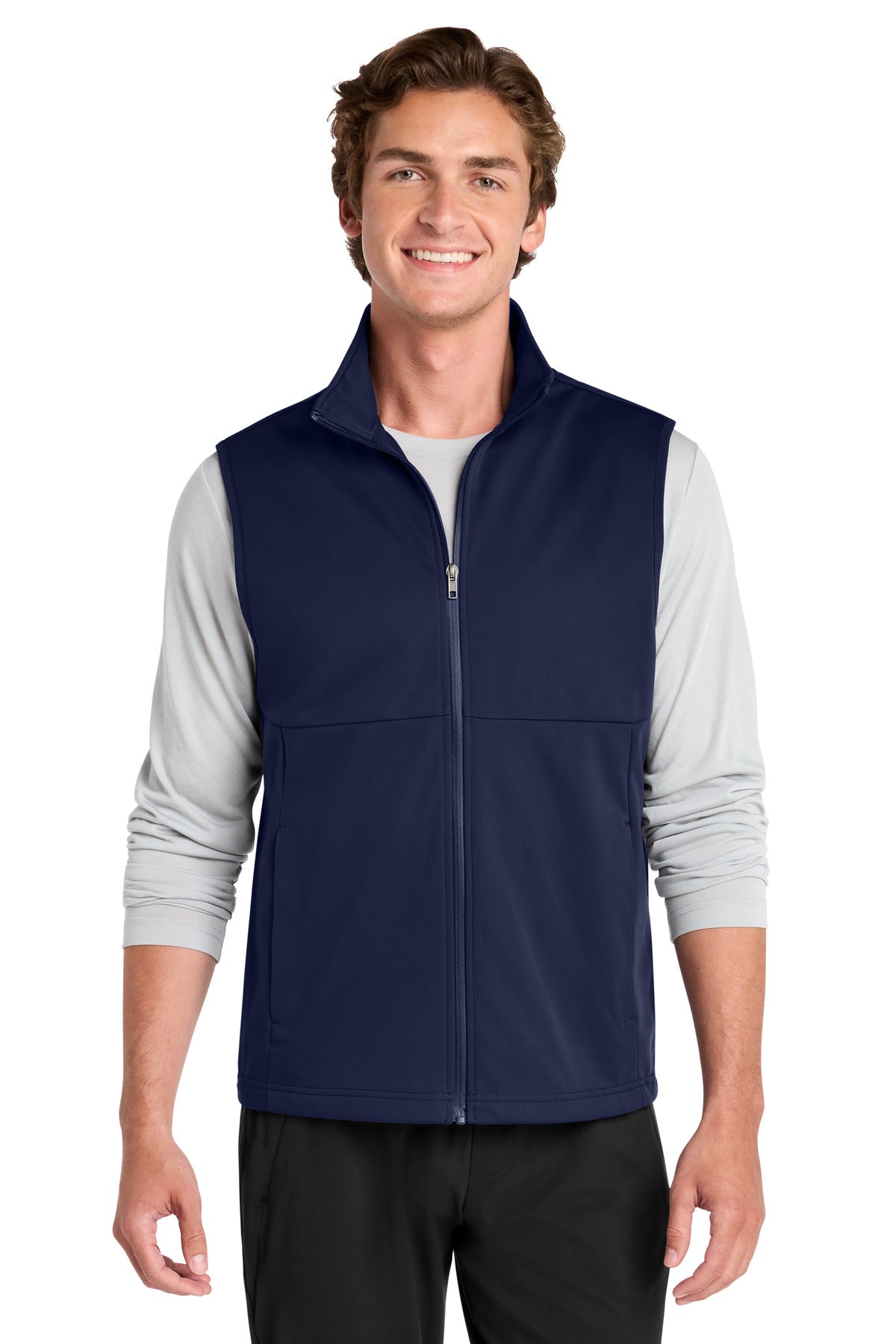 Front View of TrueNavy Sport-Tek Soft Shell Vest ST981 plain