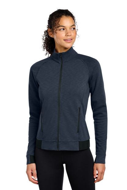Front View of TrueNavy Sport-Tek Women's PosiCharge Strive Full-Zip LST570 plain
