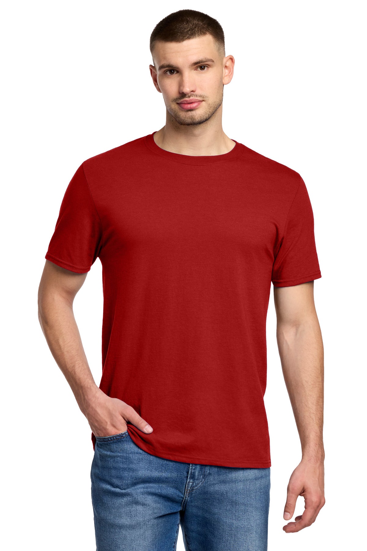 Front View of TrueRed Jerzees Premium Blend Ring Spun T-Shirt 560M plain