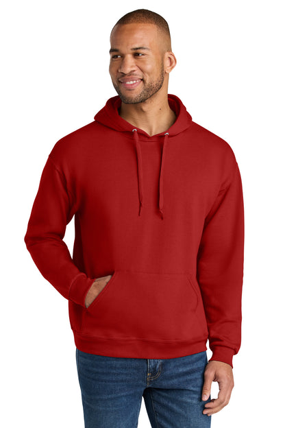 Front View of TrueRed Jerzees Ultimate Unisex CVC Ring Spun Hooded Sweatshirt IC49M plain