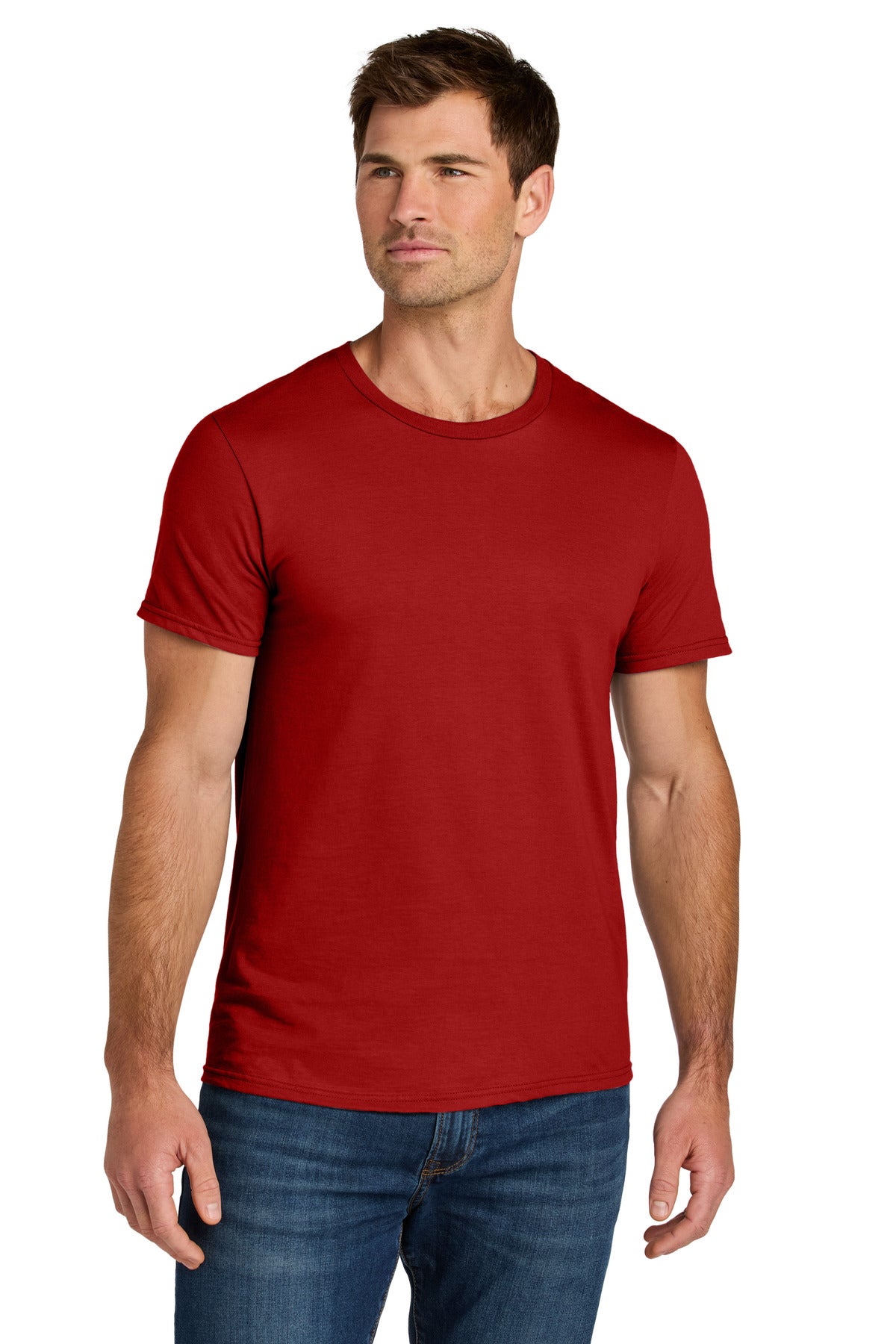 Front View of TrueRed Jerzees Ultimate Unisex Ring Spun T-Shirt IC46M plain