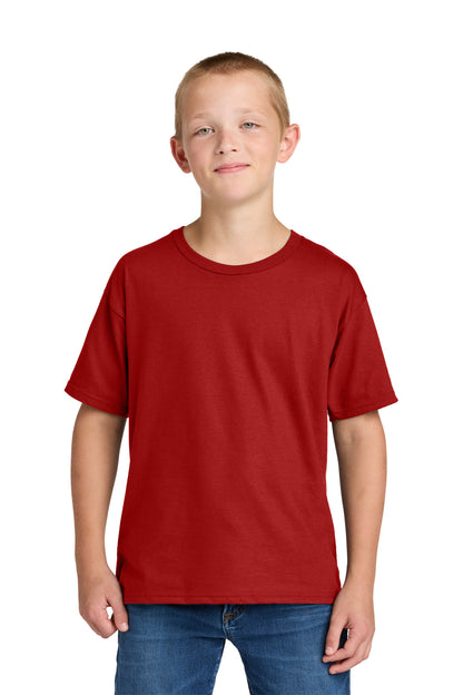 Front View of TrueRed Jerzees Ultimate Youth Ring Spun T-Shirt IC46B plain