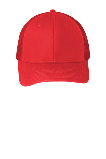 Front View of TrueRed Port Authority Snapback Trucker Cap. C402 plain