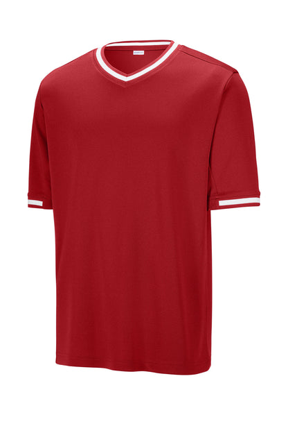 Front View of TrueRed Sport-Tek Tough Mesh V-Neck Baseball Jersey ST221 plain