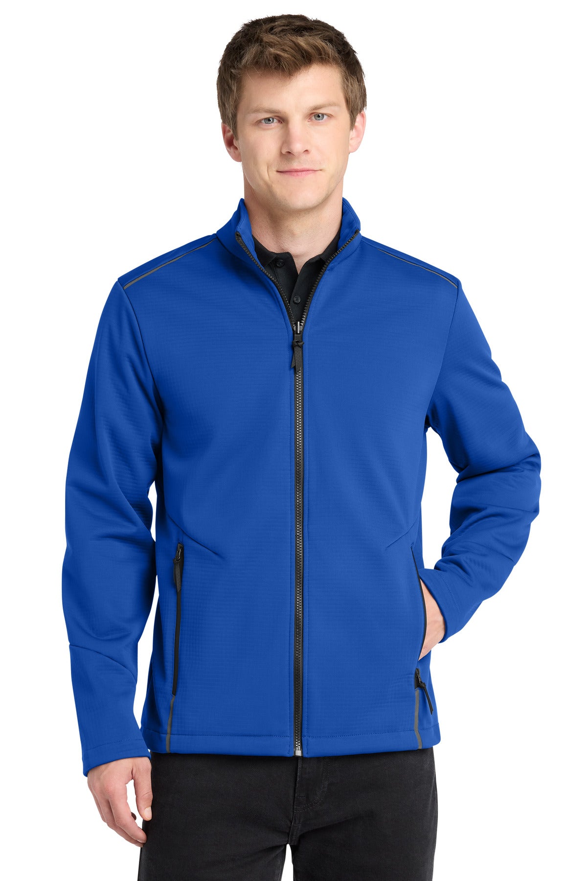 Front View of TrueRoyal Port Authority Collective Tech Soft Shell Jacket J921 plain