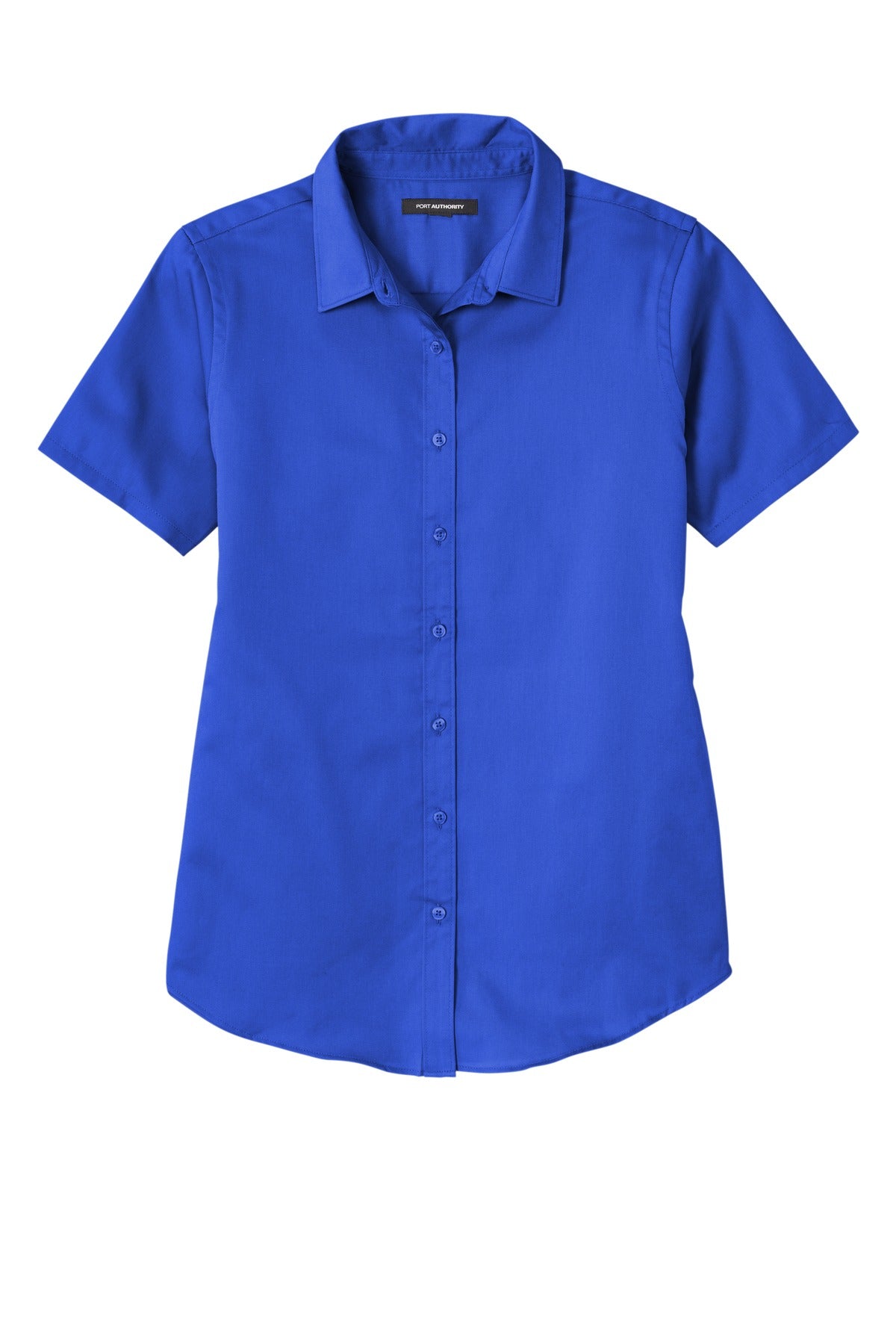 Front View of TrueRoyal Port Authority Women's Short Sleeve SuperPro React Twill Shirt. LW809 plain