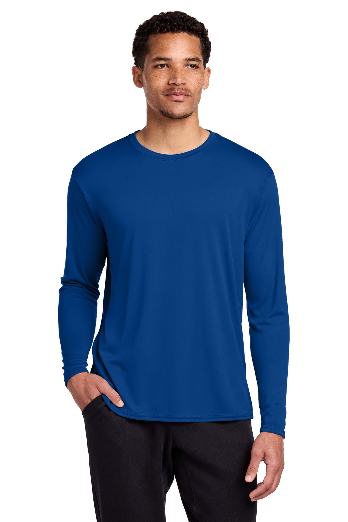 Front View of TrueRoyal Port & Co Long Sleeve Performance Tee. PC380LS plain