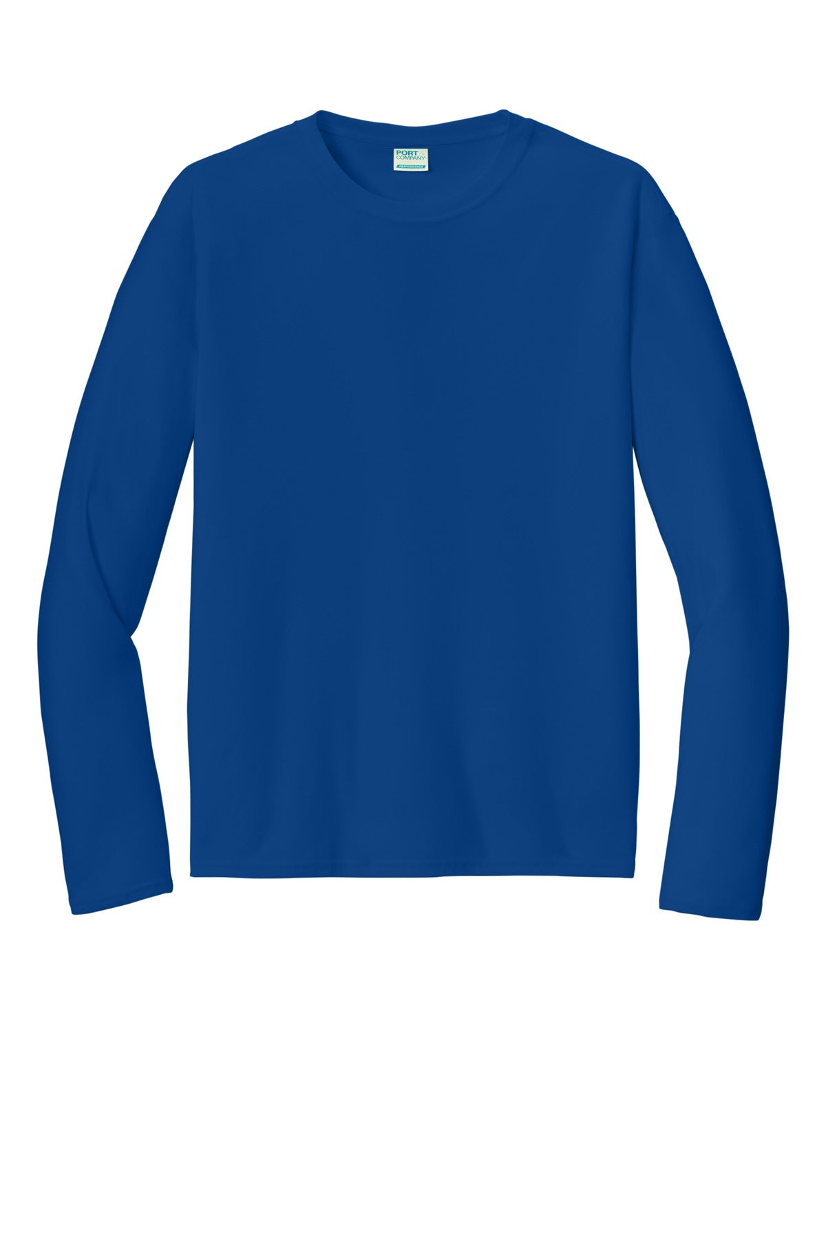 Front View of TrueRoyal Port & Co Long Sleeve Performance Tee. PC380LS plain