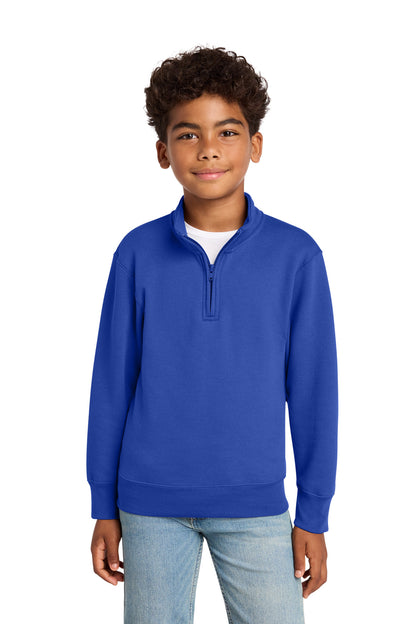 Front View of TrueRoyal Port & Co Youth Core Fleece 1/4-Zip Pullover Sweatshirt PC78YQ plain
