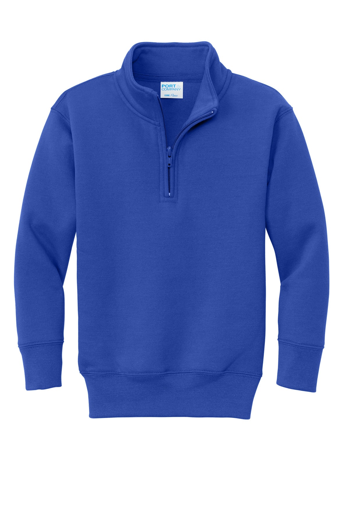Front View of TrueRoyal Port & Co Youth Core Fleece 1/4-Zip Pullover Sweatshirt PC78YQ plain