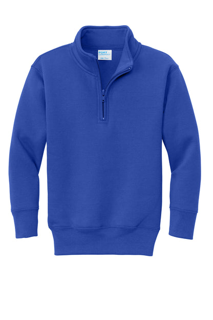 Front View of TrueRoyal Port & Co Youth Core Fleece 1/4-Zip Pullover Sweatshirt PC78YQ plain