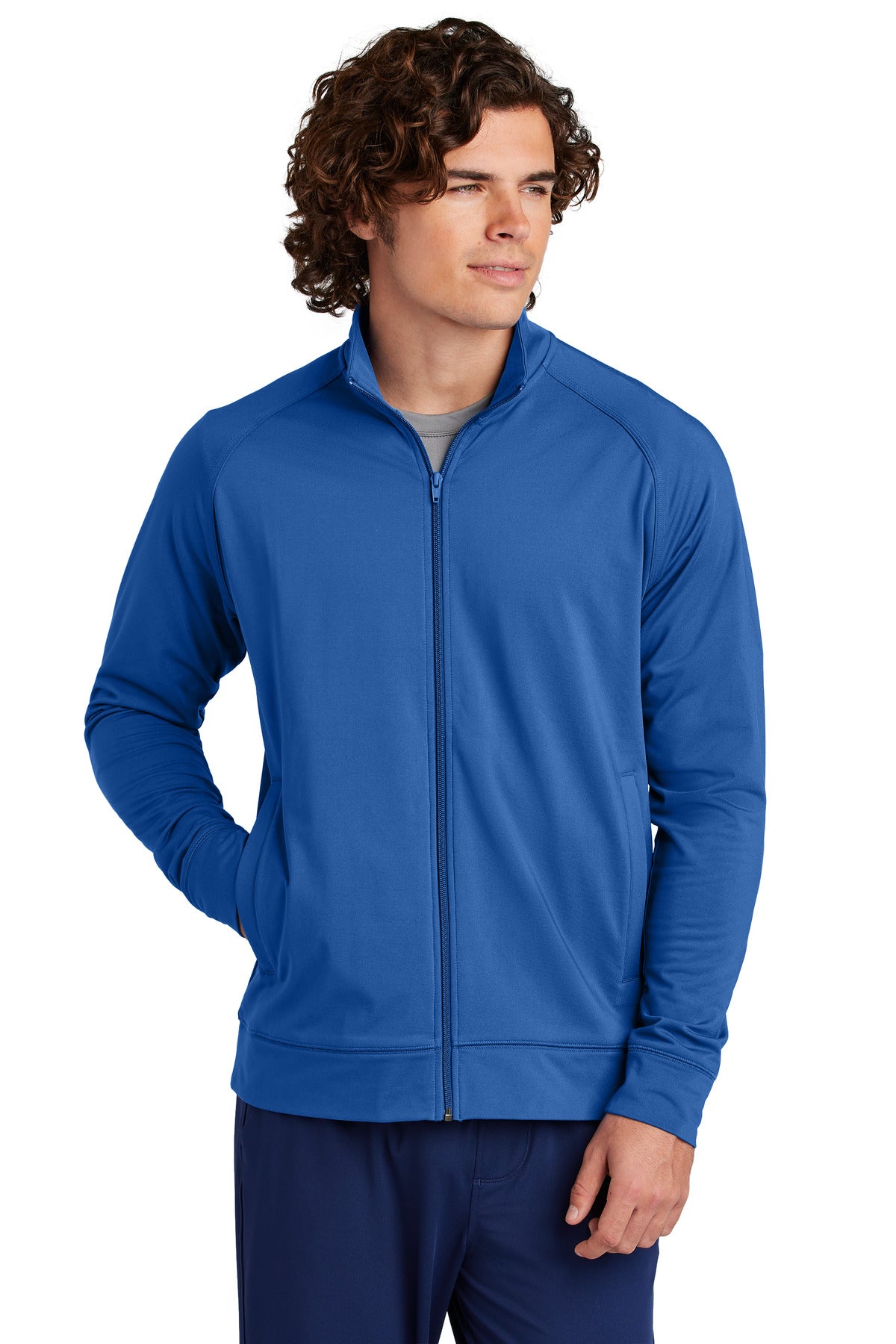 Front View of TrueRoyal Sport-Tek Sport-Wick Stretch Full-Zip Cadet Jacket ST857 plain