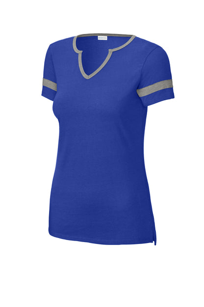 Front View of TRy/VtgHtr Sport-Tek Women's Halftime Notch Neck Tee LST6041 plain