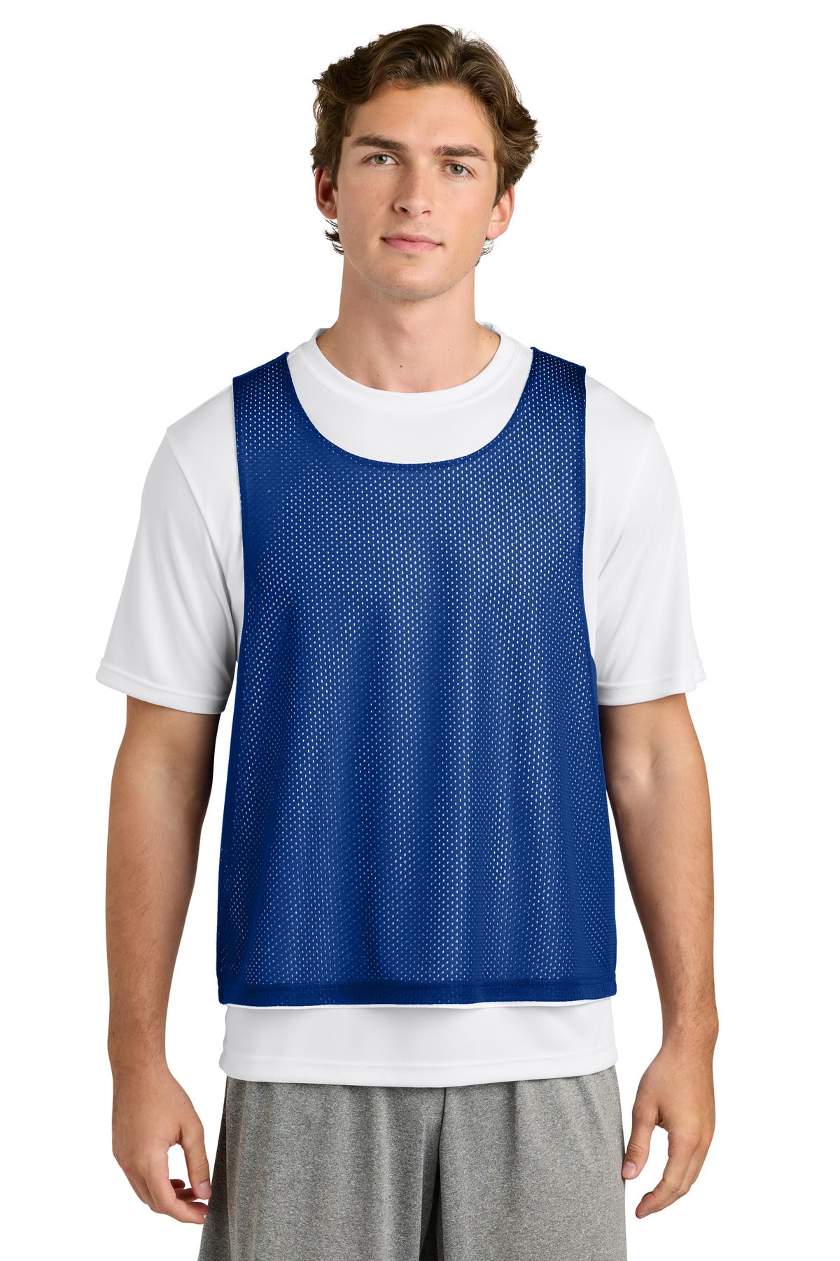 Front View of TRy/White Sport-Tek Lacrosse Reversible Pinnie ST512 plain