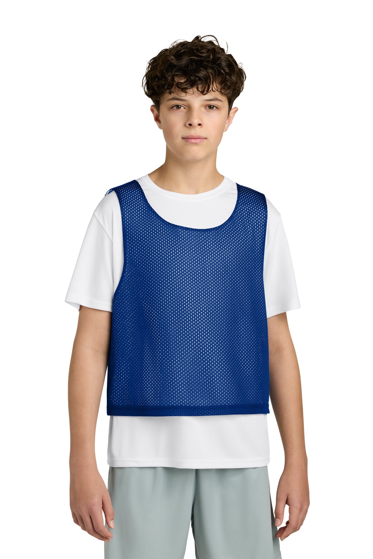 Front View of TRy/White Sport-Tek Youth Lacrosse Reversible Pinnie YST512 plain