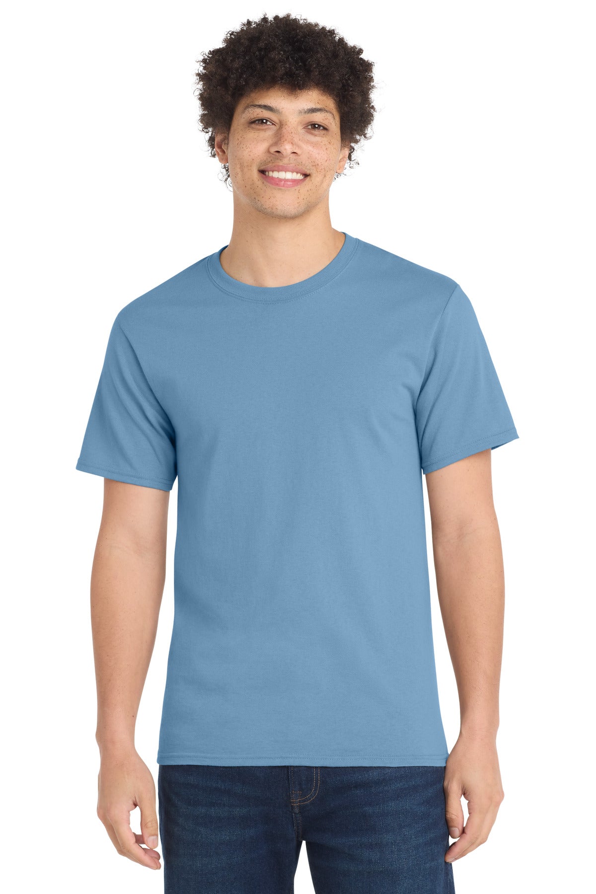 Front View of TundraBlu Port & Co Essential Tee. PC61 plain
