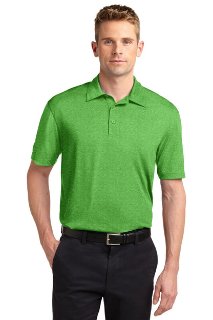 Front View of Turf Green Hth Sport-Tek Heather Contender Polo. ST660 plain