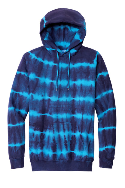 Front View of Turq/TmNvy Port & Co Allover Stripe Tie-Dye Fleece PC143 plain