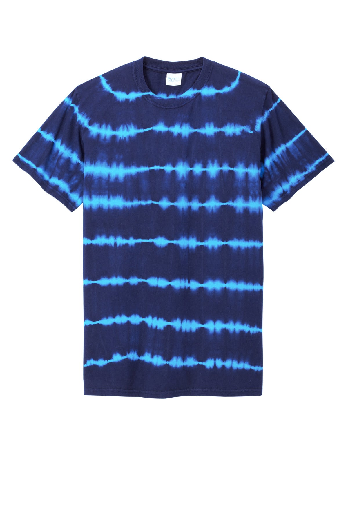 Front View of Turq/TmNvy Port & Co Allover Stripe Tie-Dye Tee PC142 plain