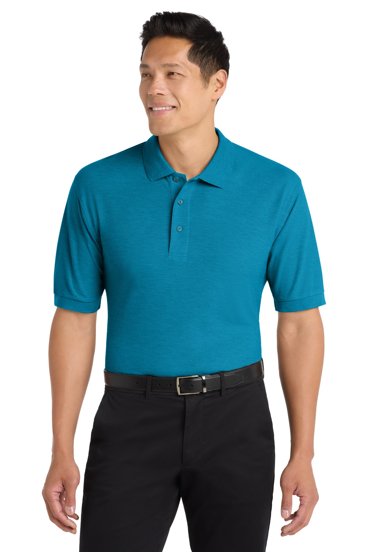 Front View of Turquoise Port Authority Silk Touch Polo K500 plain